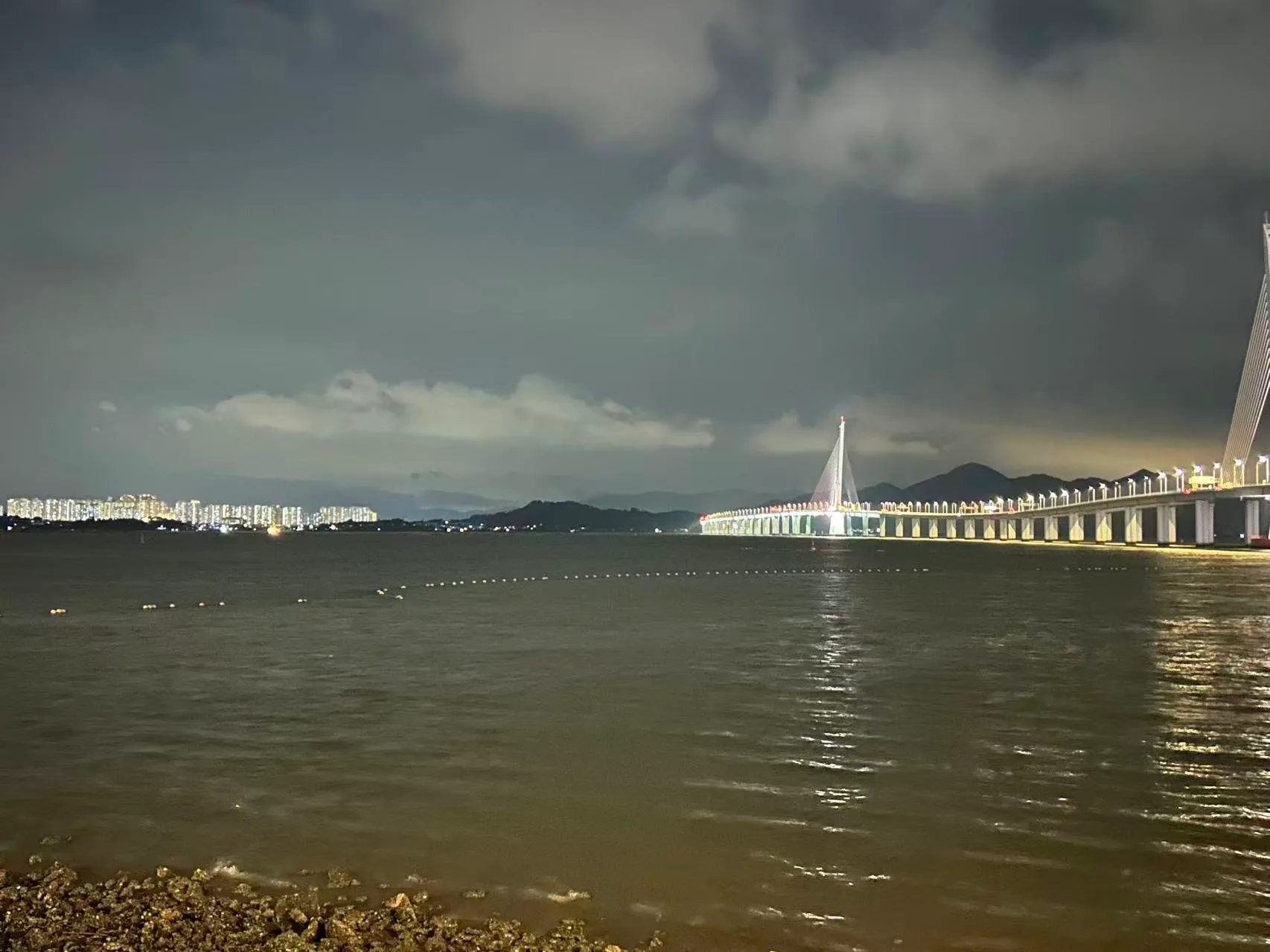 对面灯火璀璨的香港